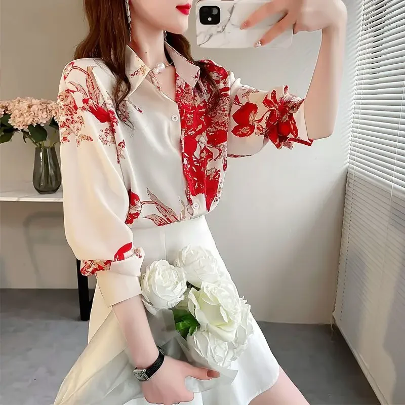 

Spring Autumn Dignified Blouses Intellectual Tops Ladies Fashion Long Sleeve Shirts Turn-down Collar New Women's Clothing Z369