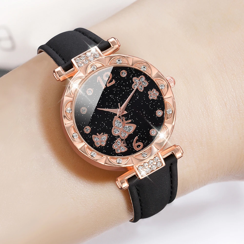 1PCS Simple Luxury Leather Strap Watch Black Casual Fashion Quartz Watch Is The Perfect Gift For her (No Box)