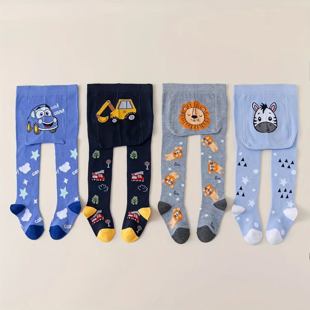 2-piece soft and elastic cartoon animals and car printed leggings. Comfortable baby clothes, boy winter leggings. view 5