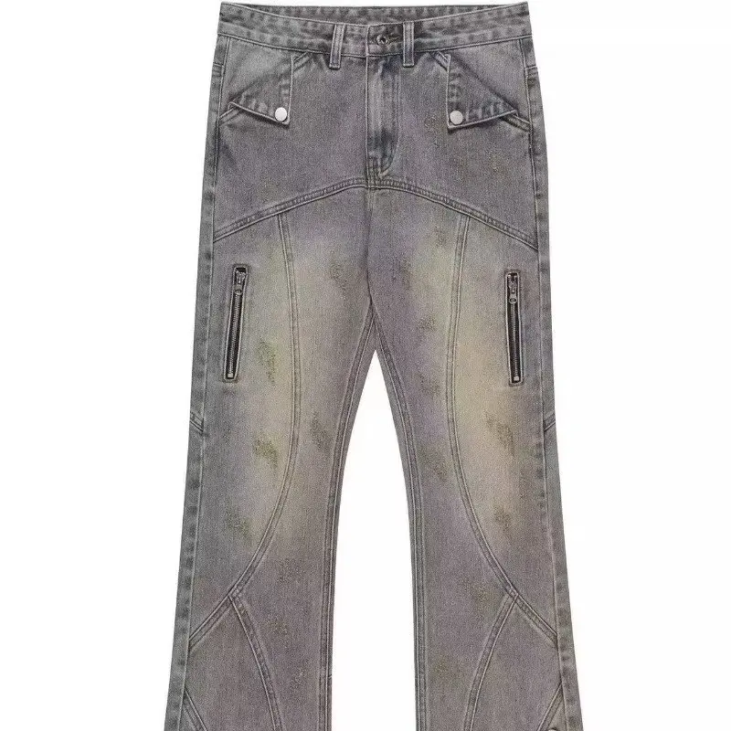 High street American retro wash jeans loose straight men and women to foster zipper slacks