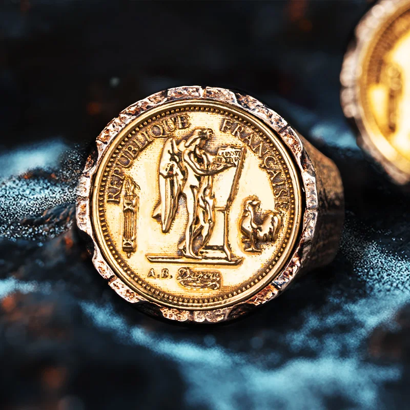 Gallic Rooster Victory Angel Silver Ring 925 Tail Ring French coin totem Fashion Jewelry