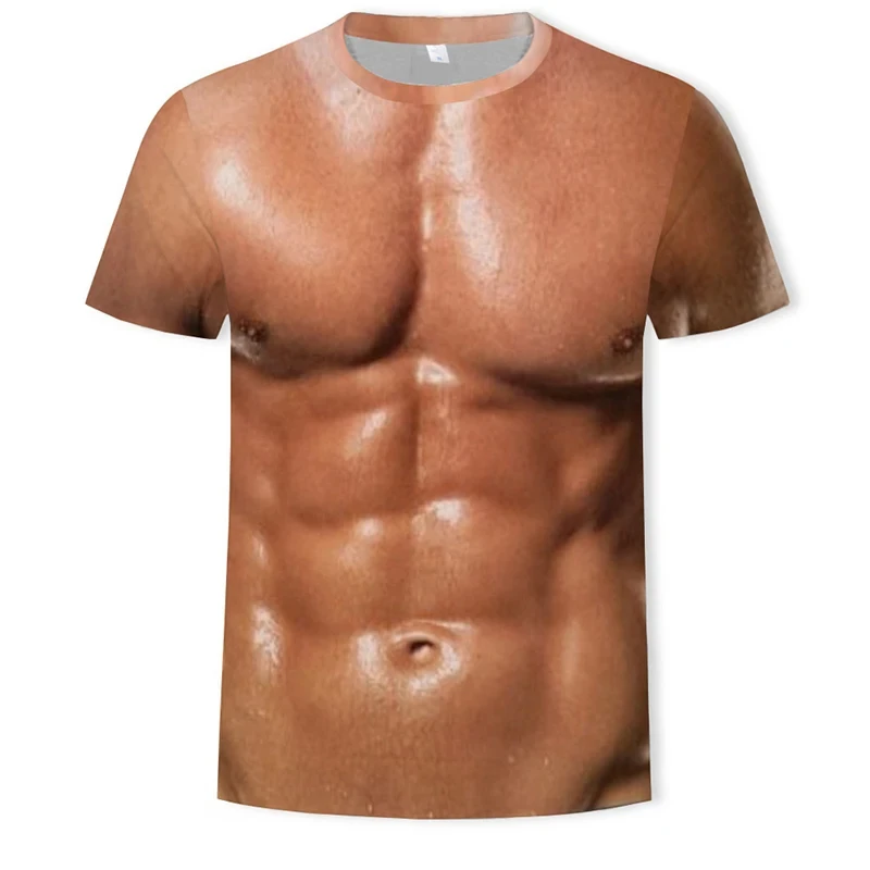Funny Fake Muscle T-Shirt Male Summer Fashion Casual Sports T Shirt Clothing Women Men Streetwear 3D Printed Muscle Clothes Tops view 5