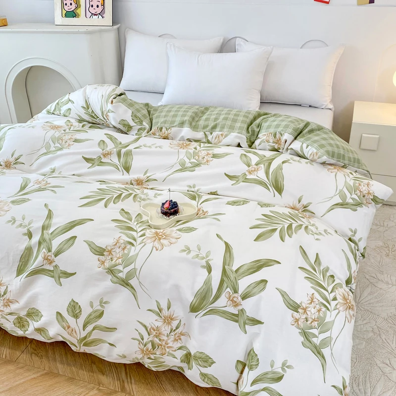 Printed Pattern Cotton Duvet Cover,Skin Friendly Comfortable Fabric Plants Pattern Bedroom Bedding,No Core,Pillowcase Need Order