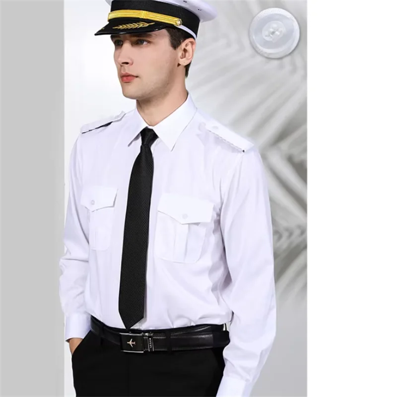 Captain's Uniform Men's White Shirt Male Nightclub Aviation Suit Pilot Flight Attendant  For Officer Cosplay Show
