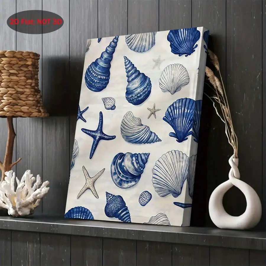 

2D Flat Vintage Nautical Seashell Wall Art Canvas Print Coastal Decor For Living Room Bedroom Bathroom