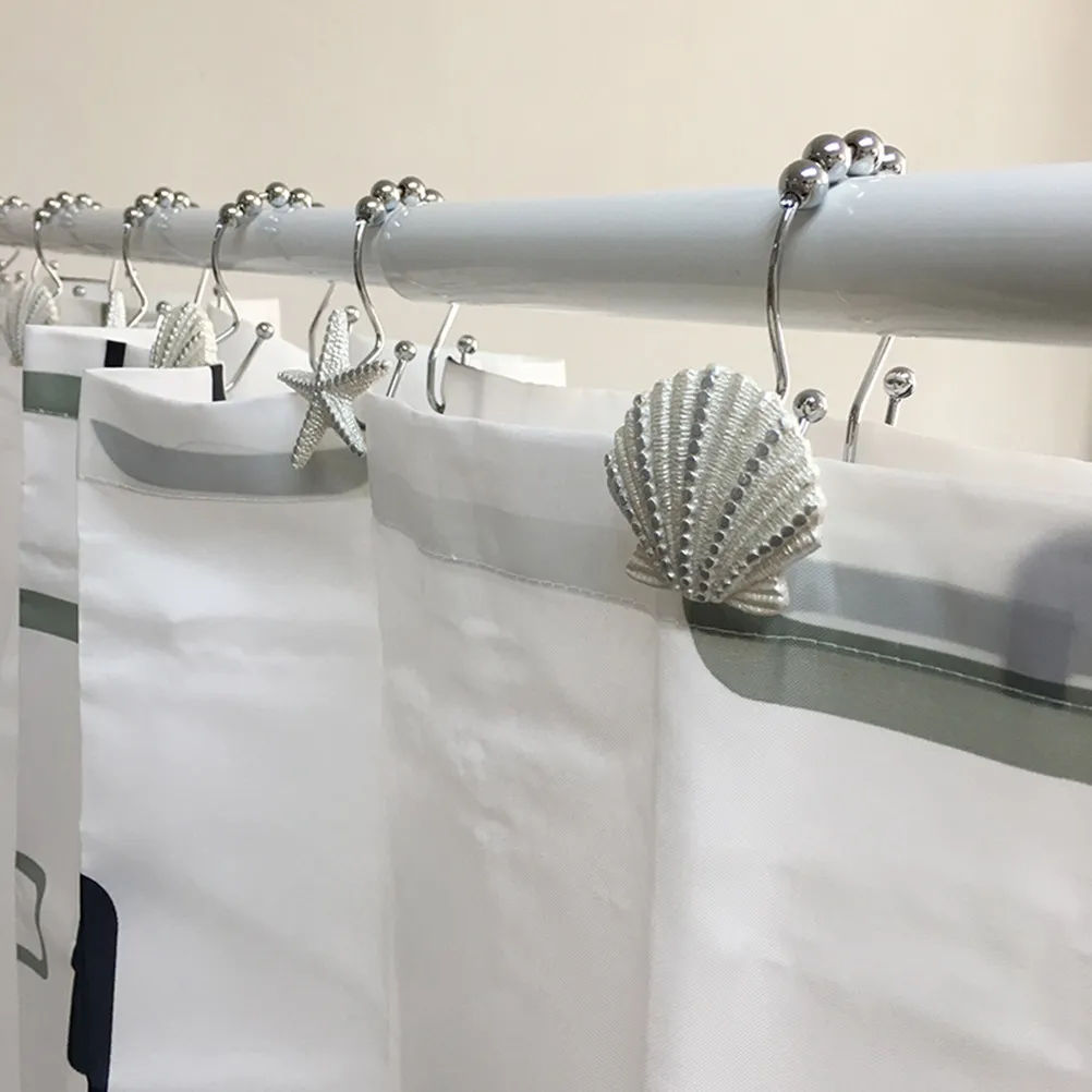 

12pcs Sea Star Shell Shape Bath Rings Shower Hangers Decorative Hooks For Bathroom Home Decoration Seashell Shower Curtain
