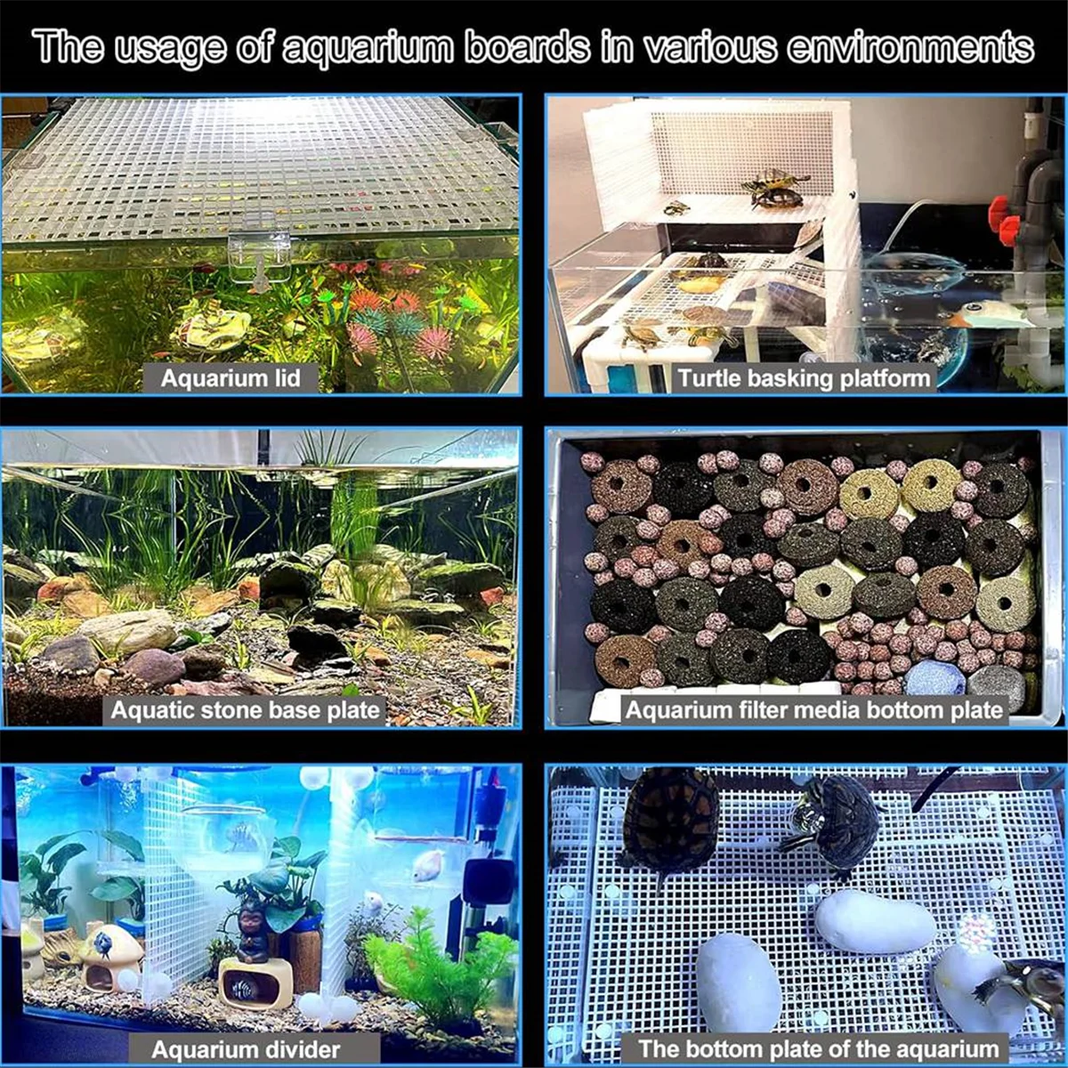 4 Coperchio per acquario Cappuccio per acquario Coperchio superiore Coperchio per terrario Griglia in plastica Pannello per uova Griglia 6 Clip per pannello di copertura per acquario HY