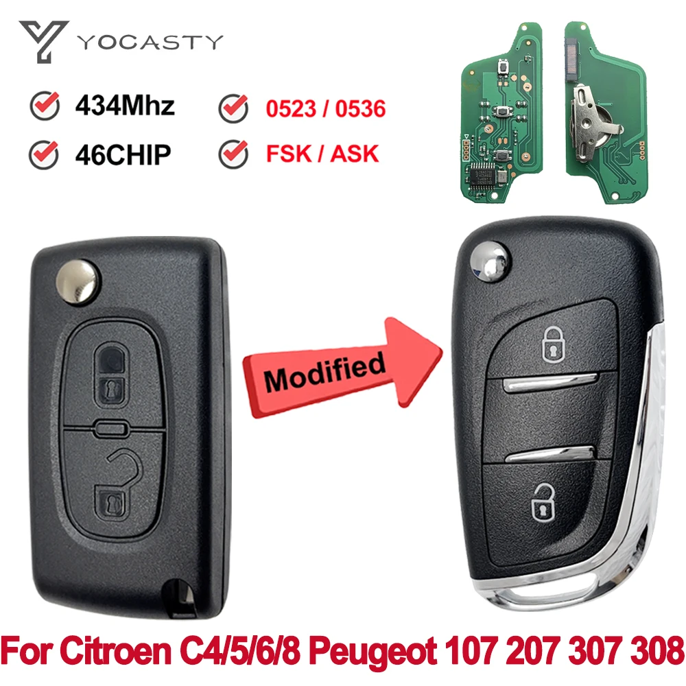 

YOCASTY ASK FSK для Peugeot 207 307 308 407 607 807 для Citroen C2 C3 C4 C5 C6 Xsara Berlingo модифицированный откидной дистанционный ключ от автомобиля