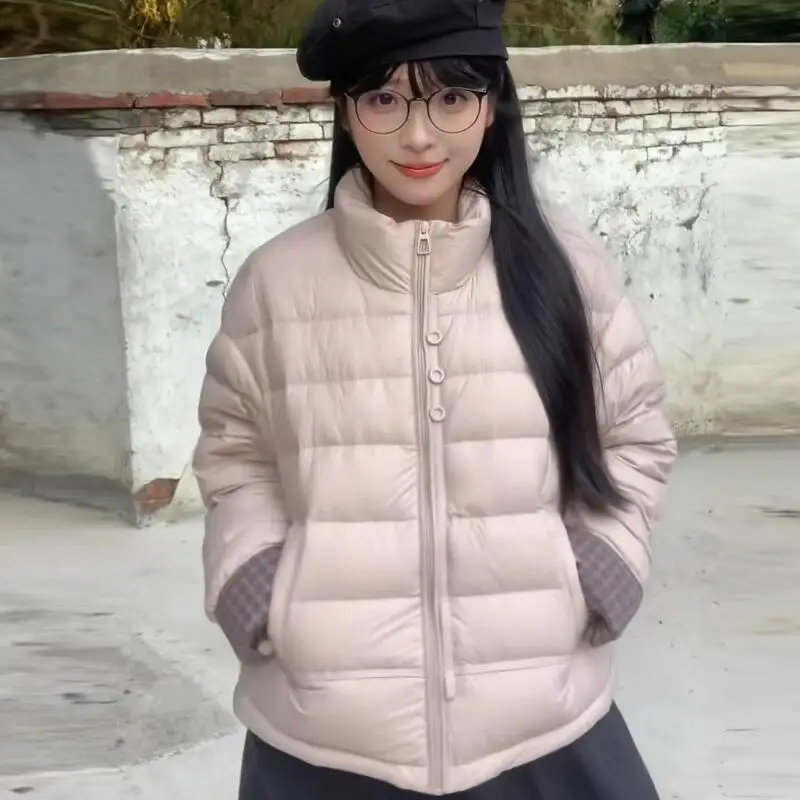 Dames winter nieuwe stijl contrasterende splitsen kort warm broodjack gewatteerd roze katoen dagelijks gebruik damesjas kleding jassen