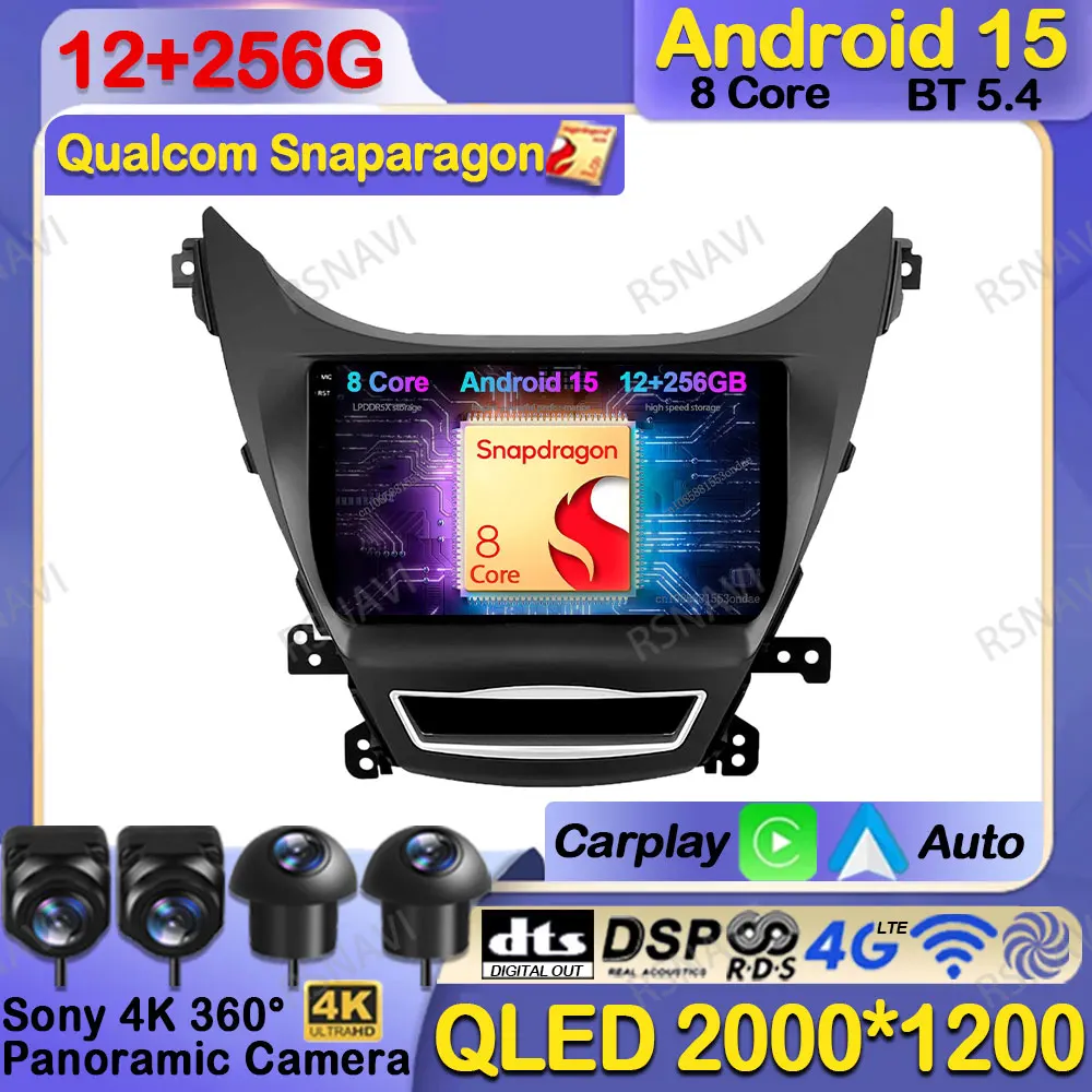 

Car Radio Android 15 For Hyundai Elantra Avante I35 2011-2016 Head Unit Multimedia Viedo Player 5G WIFI DVD 4G LTE QLED DSP BT