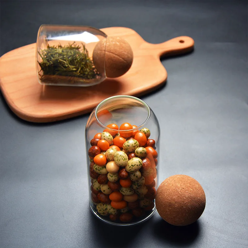 Open Ball Cork Lead-free Glass Jar with Lid Bottle Storage Tank Coffee Cereals Candy Bean Nut Transparent Kitchen storage jars