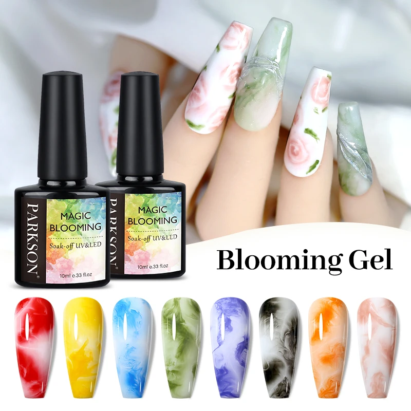 Parkson Blooming Gel Transparent Watercolor Blossom Smudge Effect 10ml Półtrwały lakier UV LED Base Top Coat do zdobienia paznokci