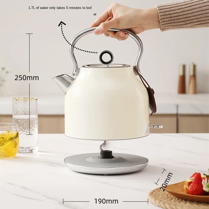 220V 1.7L Water Boiling Kettle Automatic Stainless Steel Electric Kettle Large Capacity Retro Electric Kettle