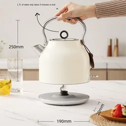 220V 1.7L Water Boiling Kettle Automatic Stainless Steel Electric Kettle Large Capacity Retro Electric Kettle