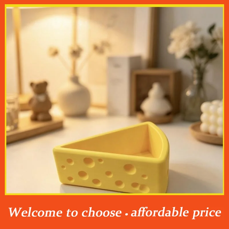 #Cute 3D Printed Cheese Triangle Storage Box Portable Pen Holder Jewelry Organizer for Student Dorm Desk Decor