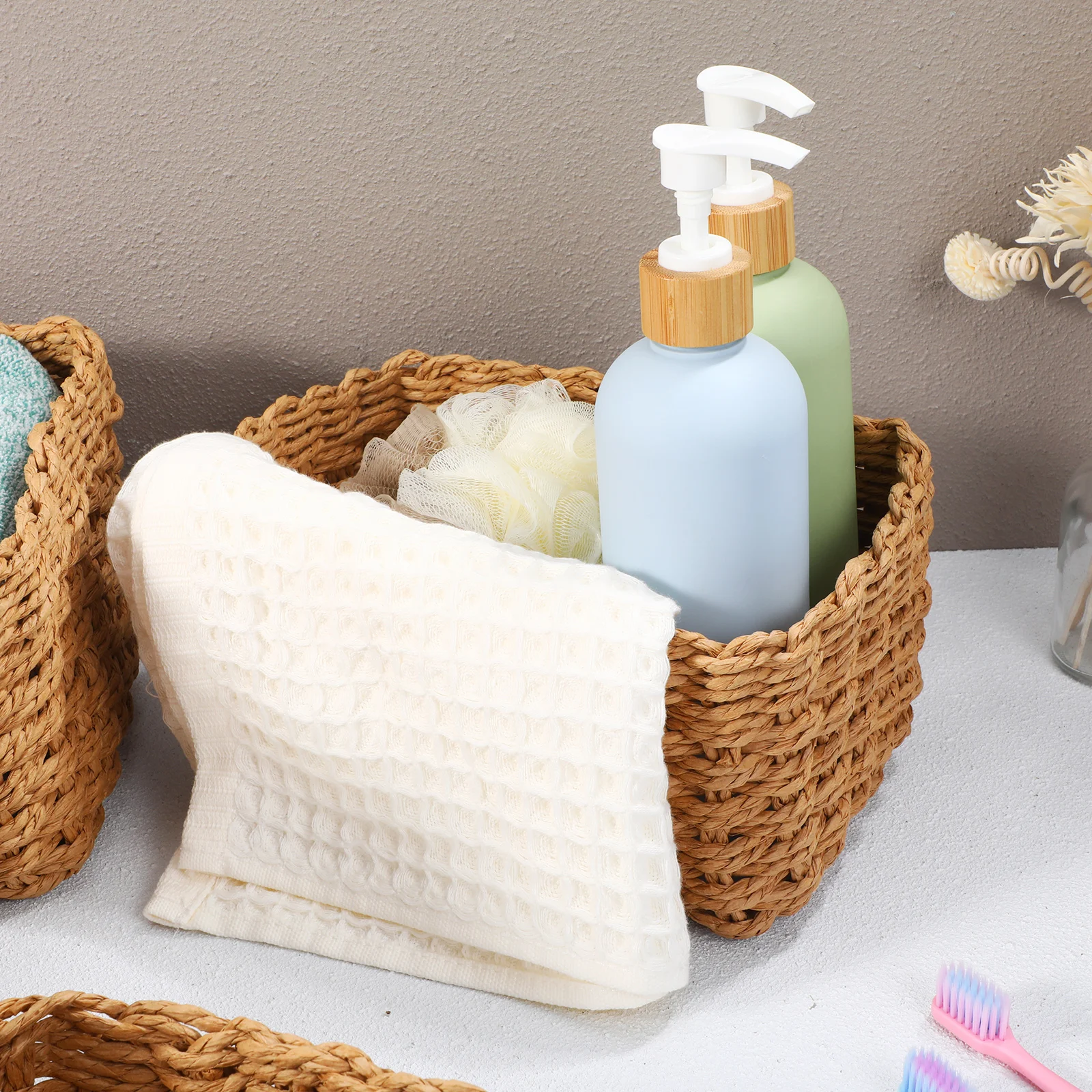 

5 Pcs Braided Storage Basket Set Desktop Organizer Handmade Bins Piece Elegant Straw