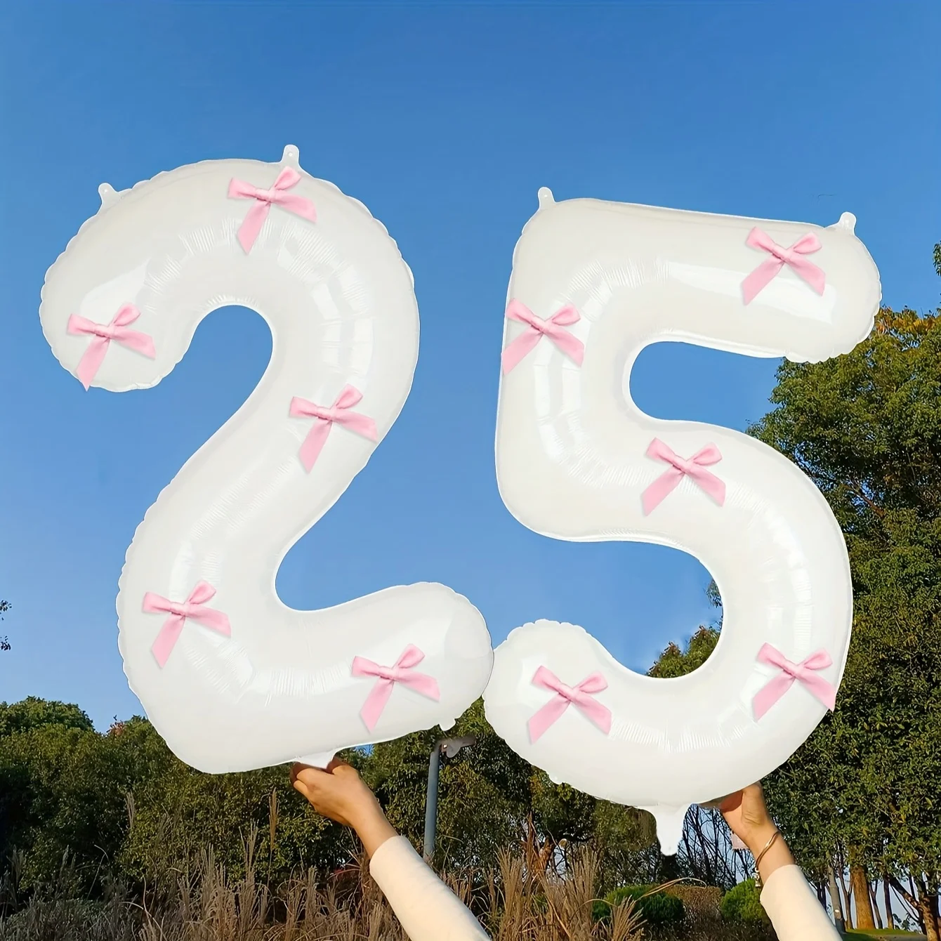 2 Stück 101,6 cm Rosa Schleifendekoration Weiße Digitalballons für Geburtstag Jubiläum Hochzeit Abschlussfeier Neujahrsdekoration – Detail 7