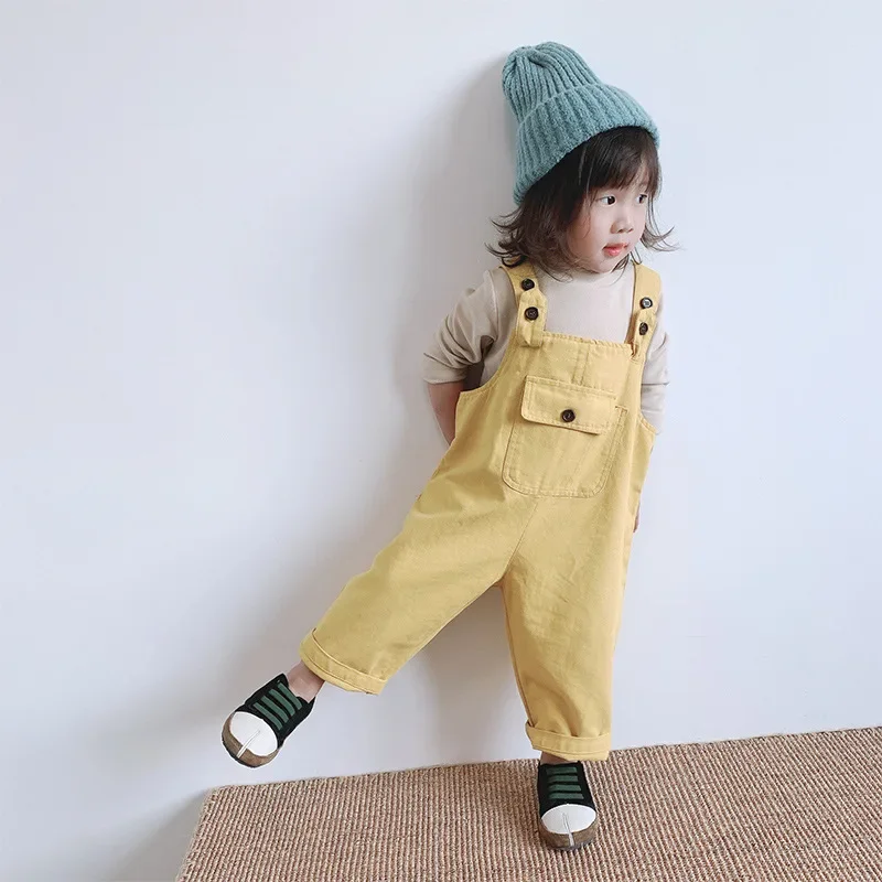 Children Overalls Autumn New Baby Sleeveless Jumpsuit Boys Girls Solid Casual Versatile Strap Pants Kids Cotton Loose Trouser