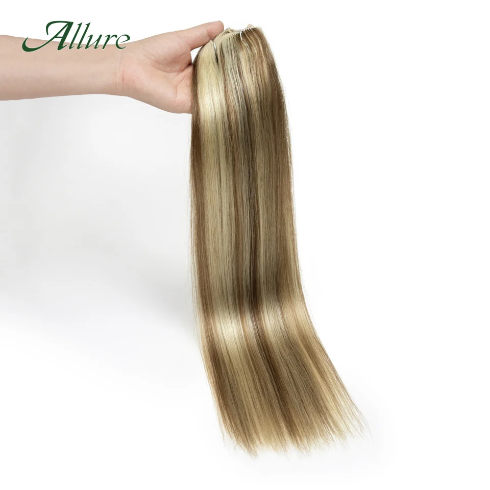 Allure Clip In Hair Extensions Human Hair Brazilian Straight Clip In Natural P6/613 Clip Ins Remy Hair 7Pcs Set For Women