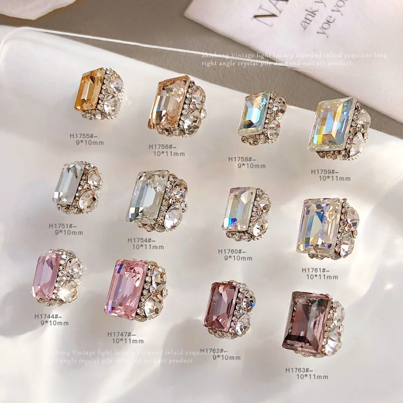 5pcs Square Shape Stackable Glitter Rhinestone Nail Art Charms Clear Crystal Nail Art Rhinestones for DIY Manicure Decorations