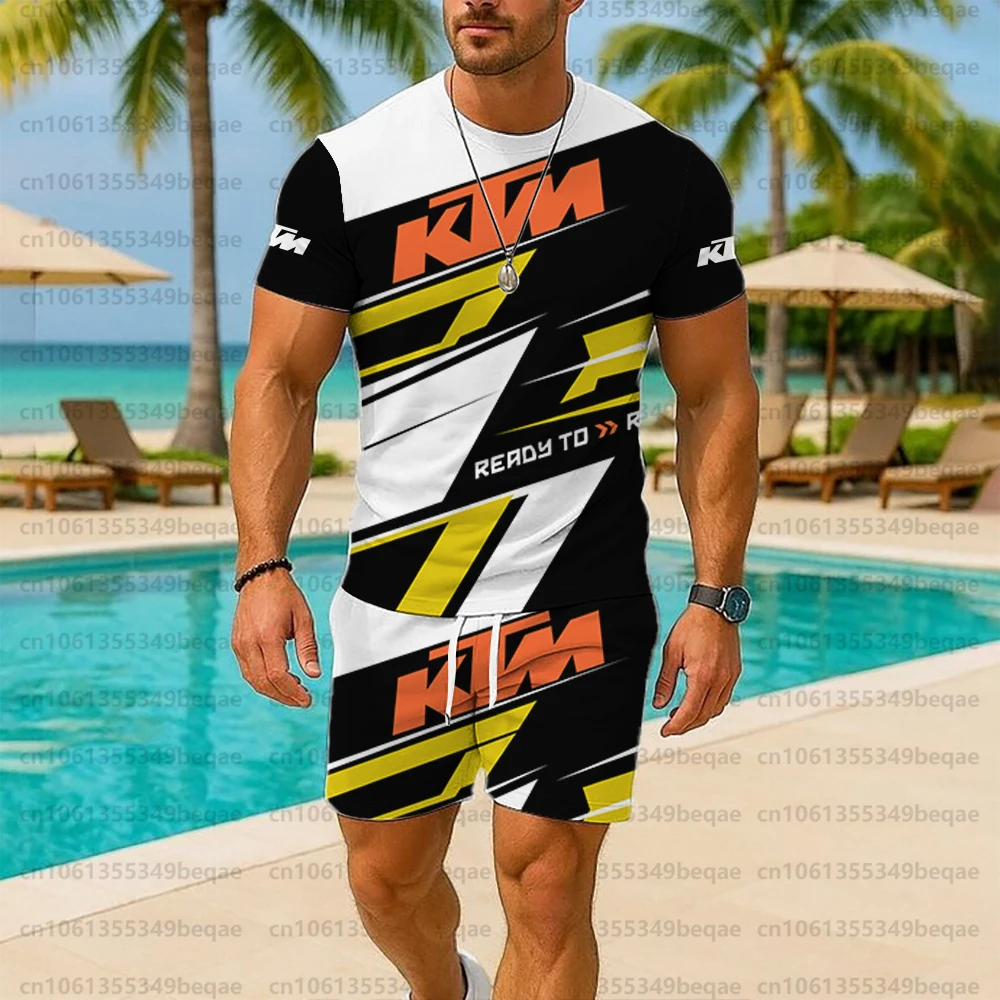

KTM Off Road Motorcycle Suit Men Summer Breathable Racing Two Piece Lightweight Sportswear Short Sleeve Pants Men t-shirt