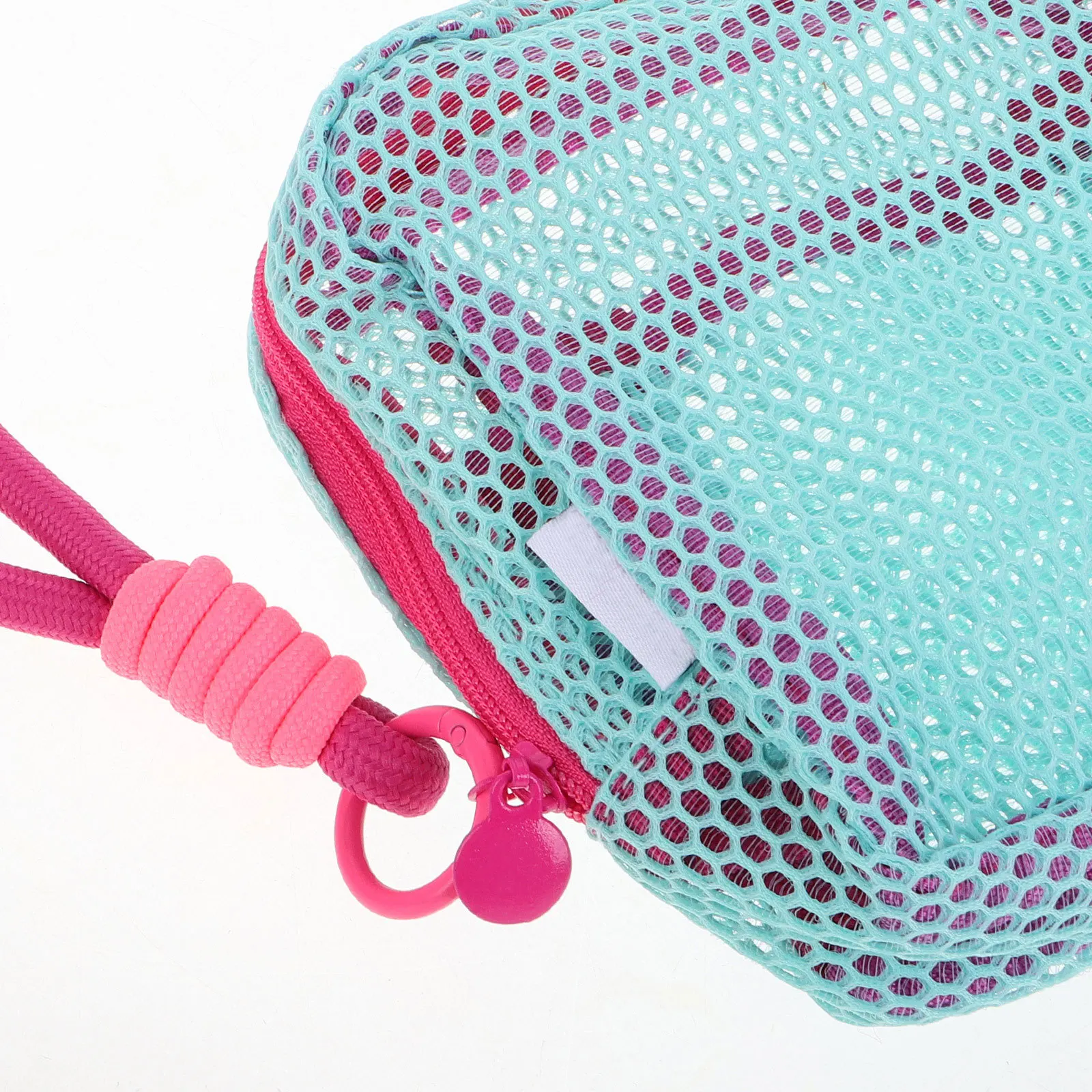 Turquoise Mesh Tofu Bag Rose Pink Lanyard Multifunctional Travel Storage Organizer for Cables Earbuds Accessories Makeup Jewelry