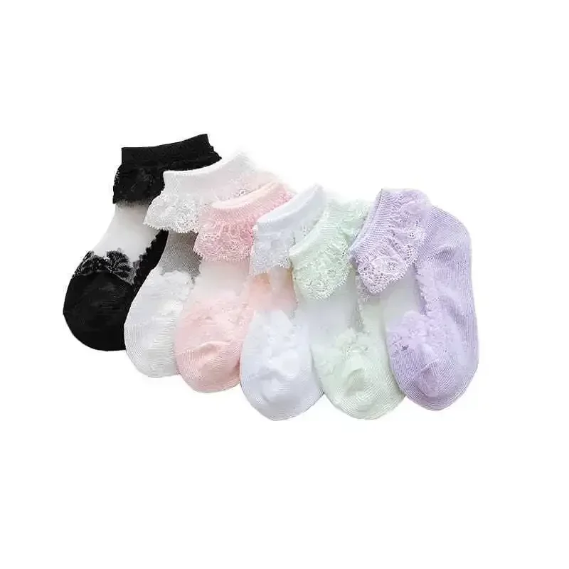 Cute Lace Flower Mesh Summer Newborn Baby Socks Cotton Baby Girl Socks See Through Anti Slip Socks