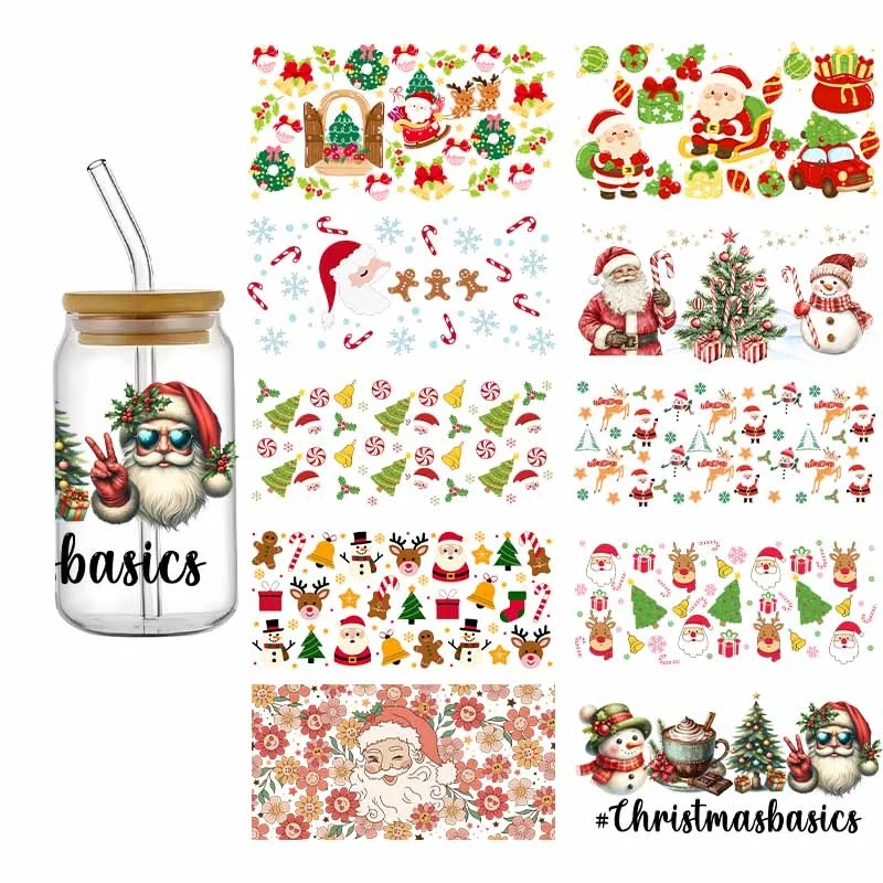 Christmas And Santa Claus Series Easy Peel Waterproof DIY Decals 3D Transfers UVDTF Crystal Stickers 16oz Cup Wraps For Glass