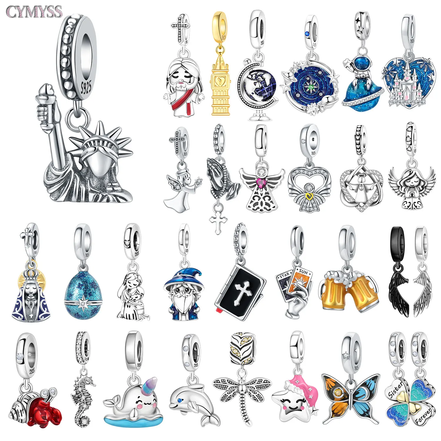

CYMYSS 2025 S925 Sterling Silver Prayer Ocean Music Life Elements Globe Pendant Fine Jewellery Birthday Party DIY Gift for Women
