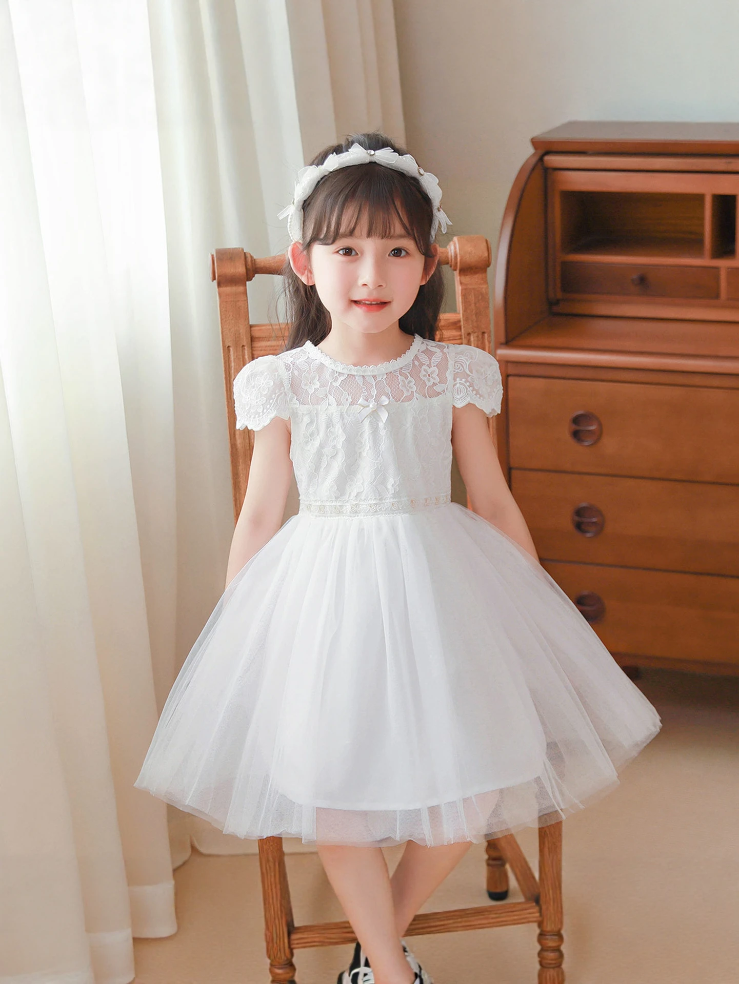 girls-summer-skirt-thin-puffy-princess-dress-knot-elegant-high-end-sense-mesh-fabric-dress-soft-nylon-cotton-blend