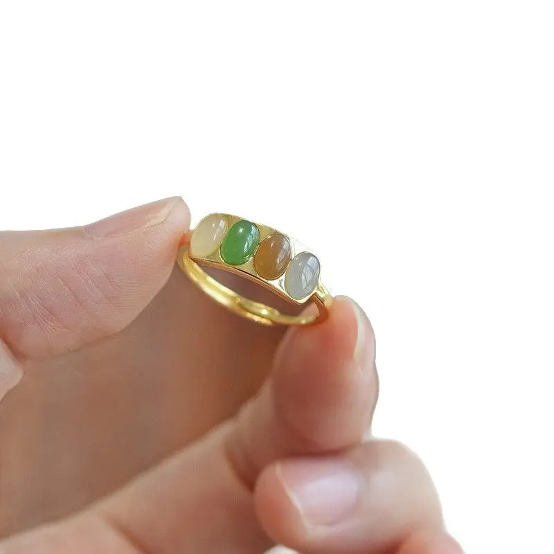 Light luxury natural tobacco purple Hetian jade ring female yellow mouth sugar cube small sweet potato explosion ring jade fresh