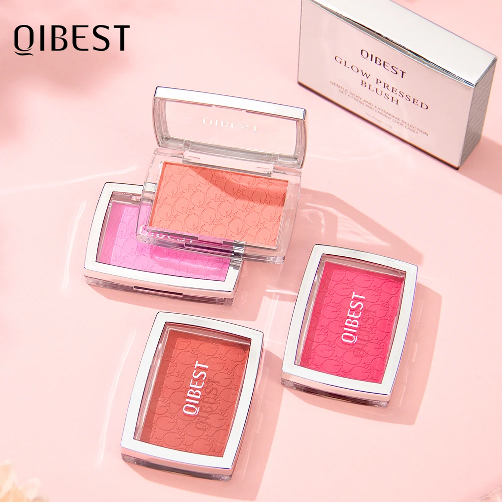 QIBEST 4 Colors Natural Matte Blush Powder Nourishing Long-Lasting Face Blusher Peach Cream Cheek Tint Rouge Makeup Cosmetics