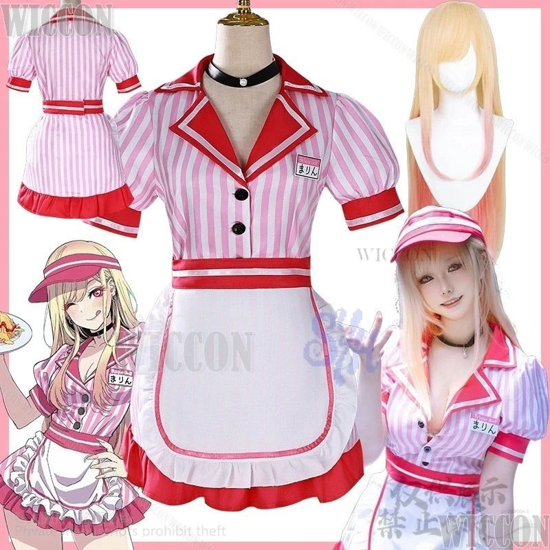 

Anime My Dress Up Cosplay Marin Kitagawa Clothes Kawai Hot Pink Maid Dress Jirai Kei Girl Lovely Lolita Halloween Party Carnival