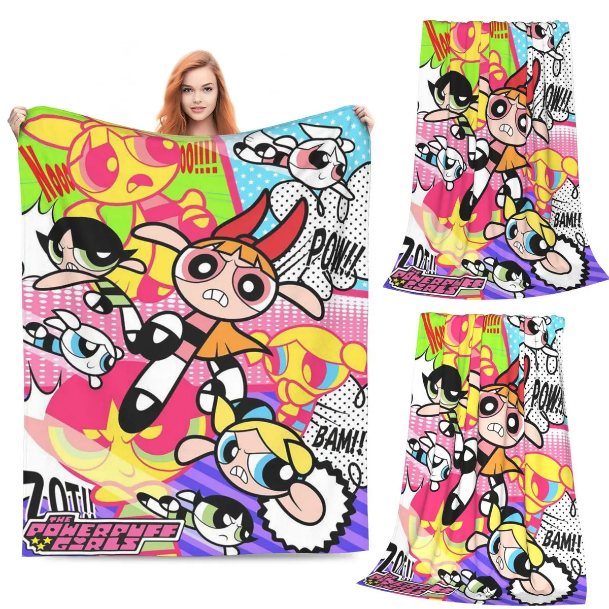 

Cartoon Cute P-Powerpuff Girl Blankets Soft Warm Flannel Throw Blanket Bedspread for Bed Living room Picnic Travel Home Sofa