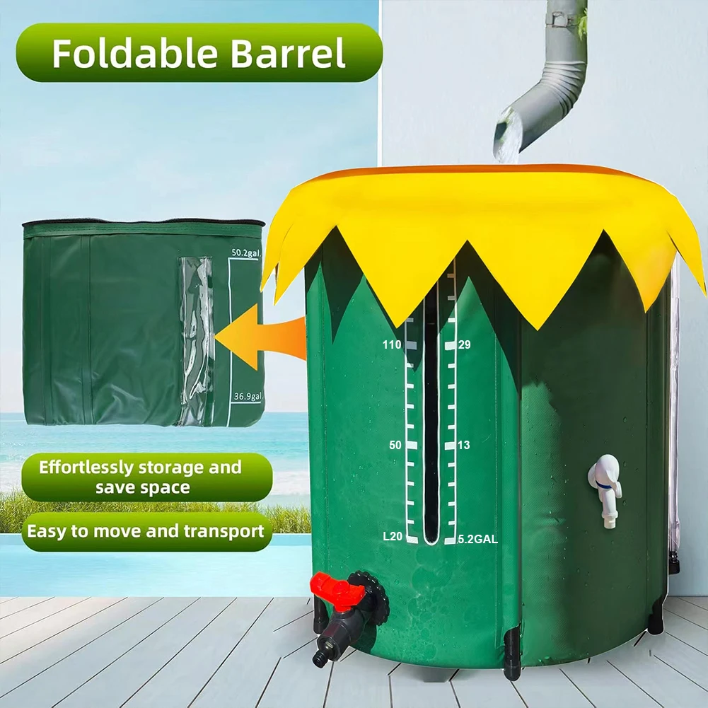 52 Gallon Rain Barrel Collapsible PVC Rain Collection System with Three Spigot Water Storage Tank Water Barrel Collector