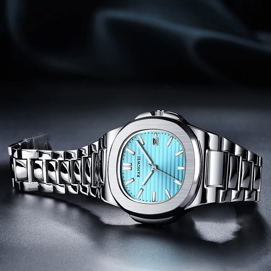 BANGWEI Modische Quadratische Quarz-Herrenuhr Wasserdicht Leuchtend mit Datumsanzeige Edelstahl-Uhren für Männer Luxuriöse Business-Herrenarmbanduhr – Detail 13