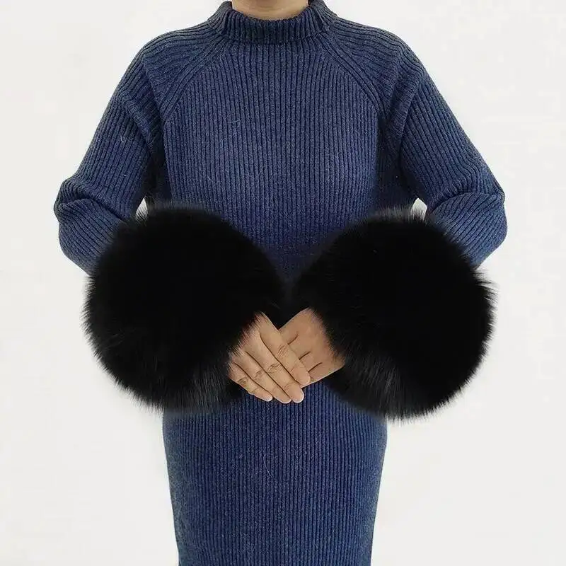 ผู้หญิงฤดูหนาว 100% Fox FUR ข้อมือของแท้ Fox Furry สายรัดข้อมือขนปุยสร้อยข้อมือแขนความอบอุ่นอุปกรณ์เสริมข้อเท้าอุ่น