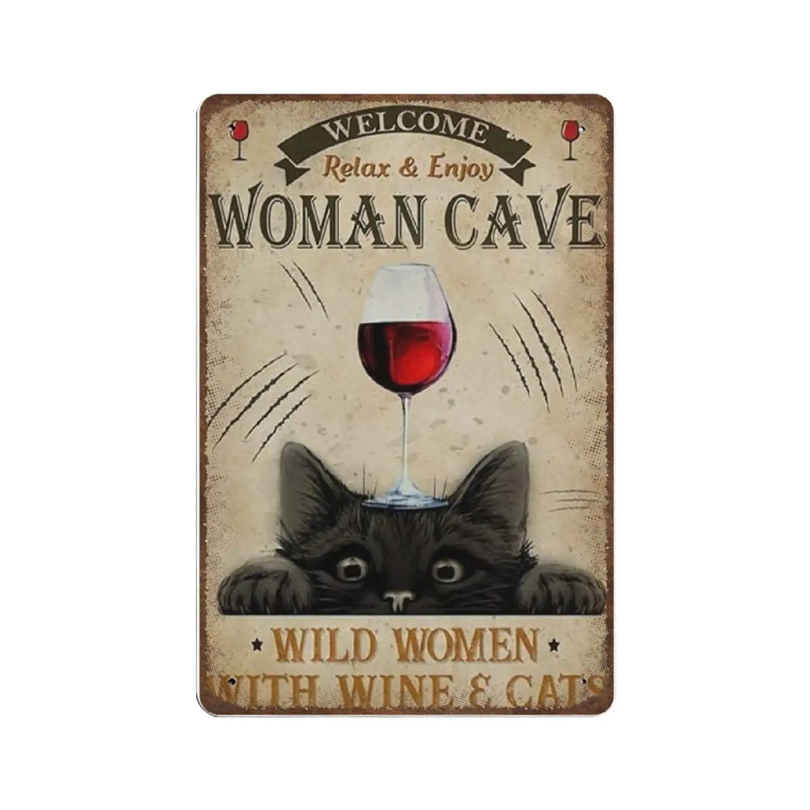 

Vintage Metal Tin Sign Plaque,Wine and Cats Tin Sign,Man cave Pub Club Cafe Home Decor Plate，Birthday Anniversary Housewarming G