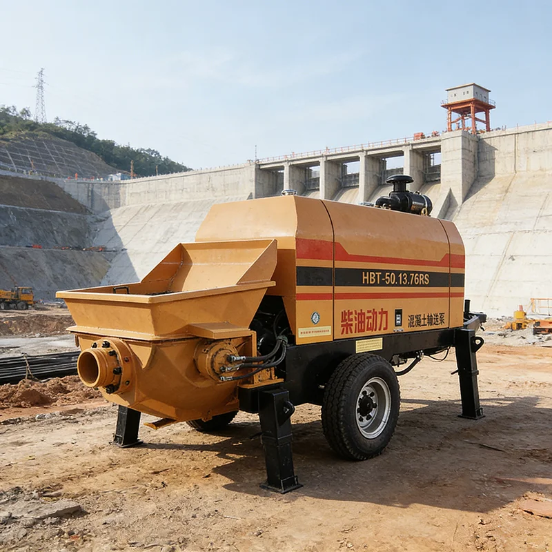 Trailer Concrete Pump,High Pressure,Stainless Steel Hopper,For Road Repair,Residential Construction,Easy Tow