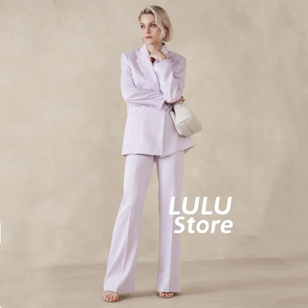 

Women Suits Sets Elegant Linen Notched Lapel Lightweight And Comfortable Summer New Purple Party Dinner Jacket & Pants