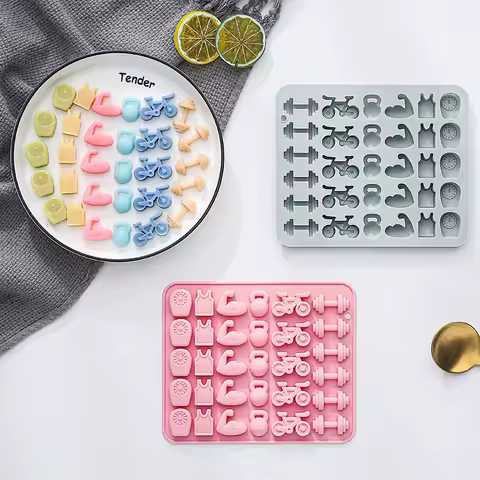 31-hole Fitness Theme Silicone Mold Dumbbells Bicycles Fondant Candy Chocolate Mould Epoxy Ice Grid Resin Mold Cake Decoration