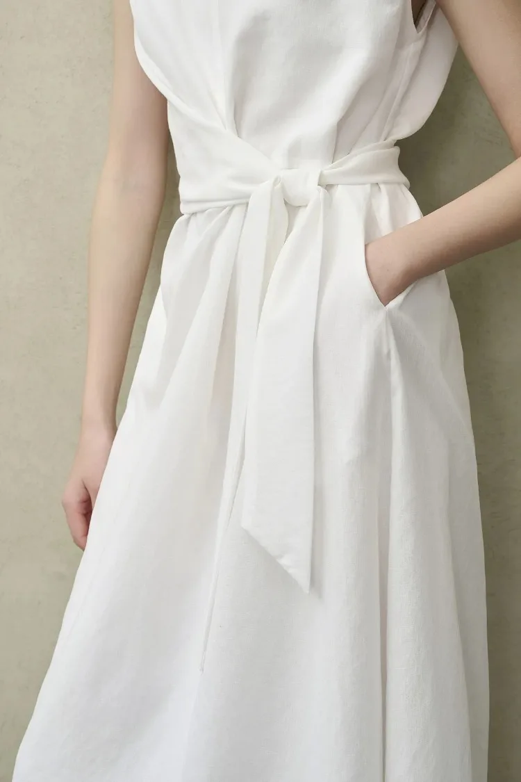 SENTUBILA Damen Weißes Freizeitkleid im A-Linien-Schnitt 2026 Neues Elegantes Bürokleid mit U-Ausschnitt, Taillenband und Raglan-Kurzärmeln 162LI6088 – Detail 13