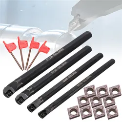 4 Set 7/8/10/12mm SCLCR06 Lathe Boring Bar Turning Tool Holder With Wrench 10Pcs CCMT 060204 Inserts Blades Machine Turning Set