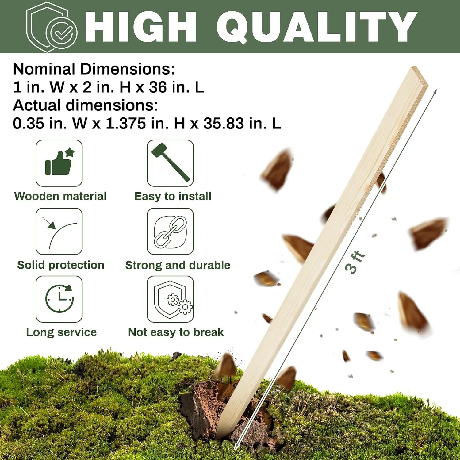 48 Pieces Wooden Garden Stakes 36 Inch Grade and Survey Stakes Wooden Garden and Sign Posts for Plant Support Silt Fence Yard Fa