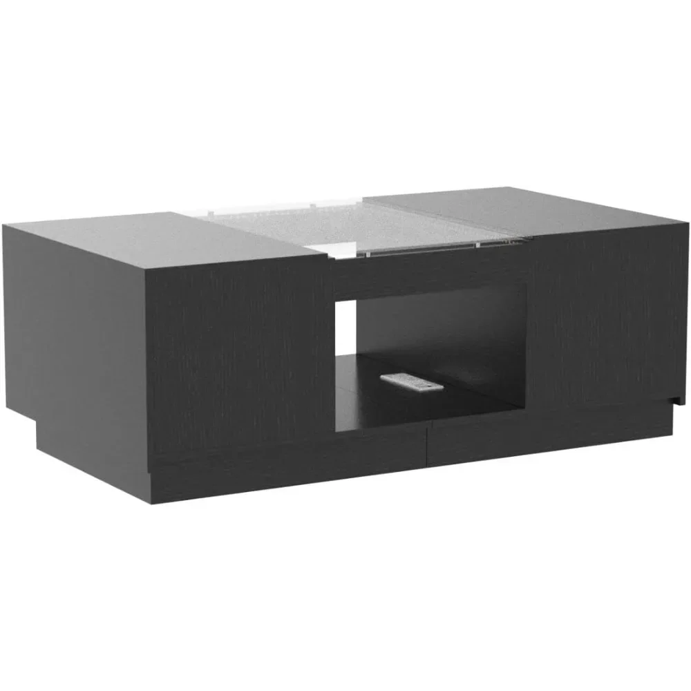 Coffee Table with Storage with LED Lights, 2 Tiers and 2 Drawers, Large Tables with USB Ports and Type-C, Coffee Table