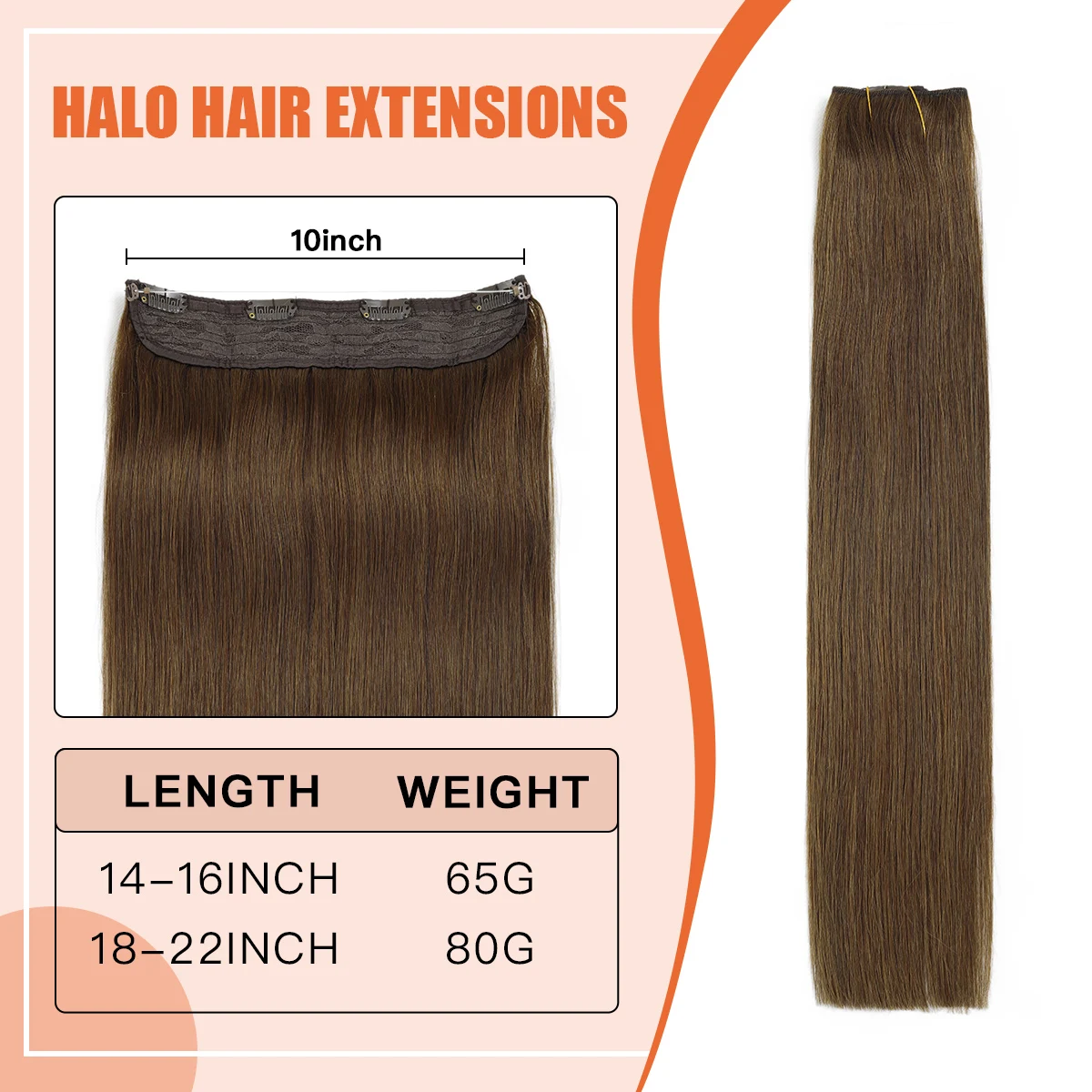 XDhair Wire Hair Extensions Dark Golden Brown  Real Human Hair  Fish Line Hair Extensions  for Woman