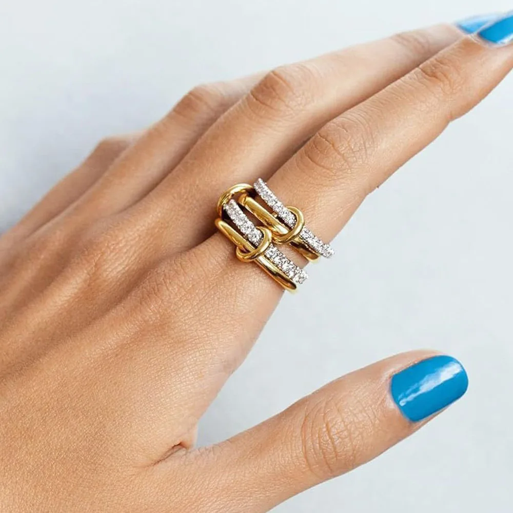 A Niche Two-Color Four-Ring Copper Jewelry Ring, Hypoallergenic, Ins Style, Stacking Artifact, Suitable for Fashion Young Women