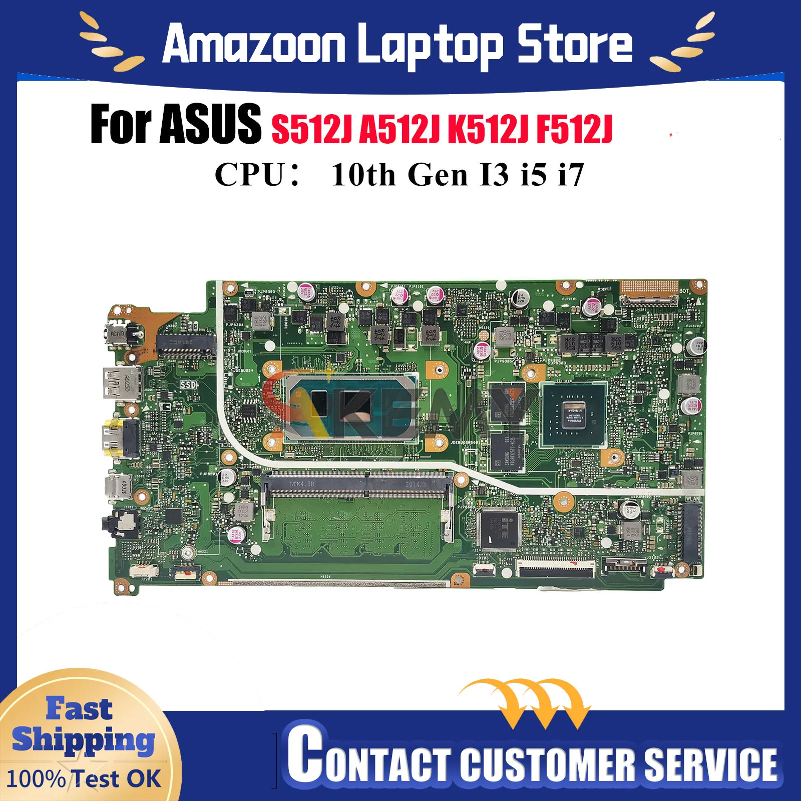 

X512JP Материнская плата для ноутбука ASUS S512J X512JP X512JAW X512J F512J X512JF K512J X512JAU A512J Материнская плата с 10-го поколения I3 i5 i7