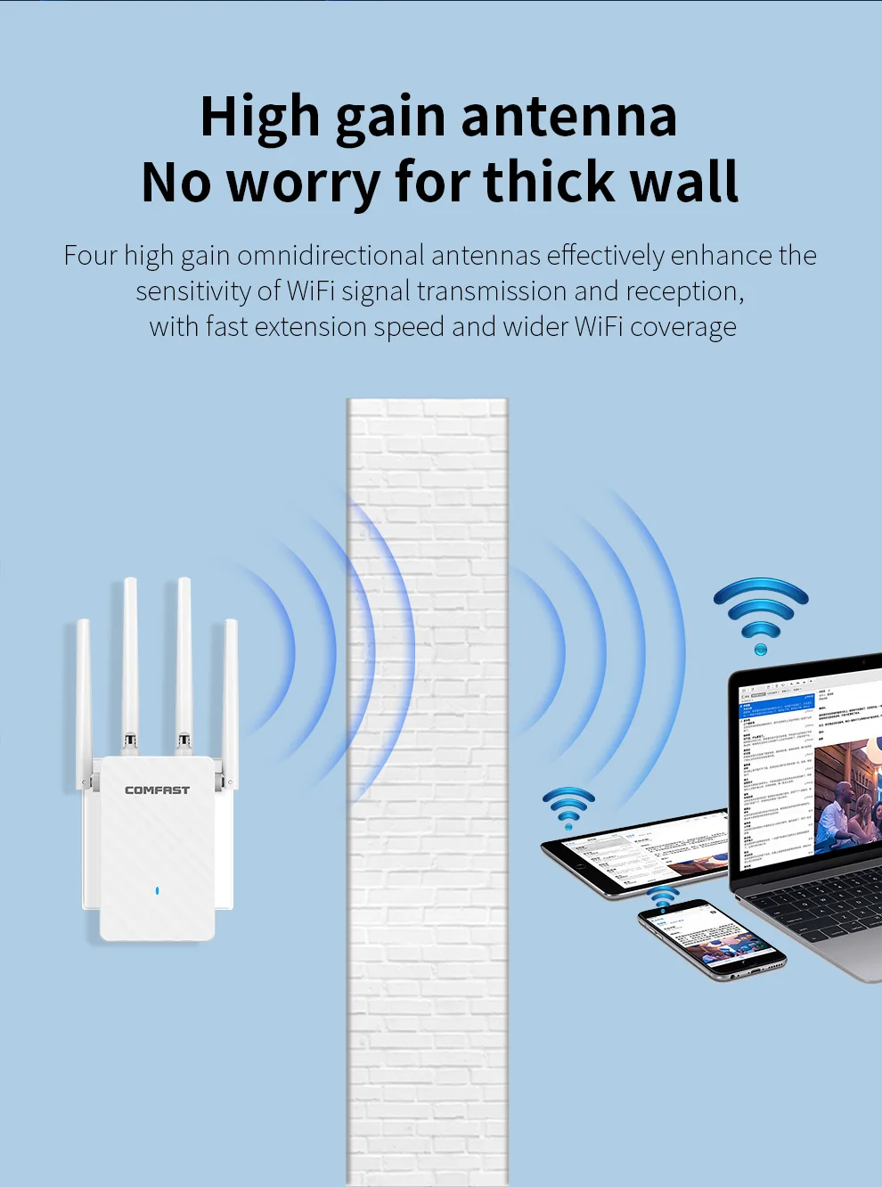 300Mbps WiFi Repeater 2.4GHz Wireless Extender Amplifier 4 Antenna 802.11N WiFi Long Range Booster Router Access Point Coverage