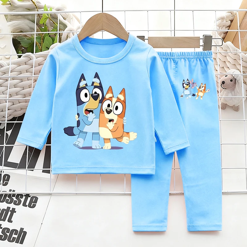 

Комплект пижам Blueye Bingo для мальчиков и девочек, сине-розовый, милый аниме-дизайн, теплая детская одежда для сна, футболка с длинным рукавом и брюки, подарок для детей в стиле каваи